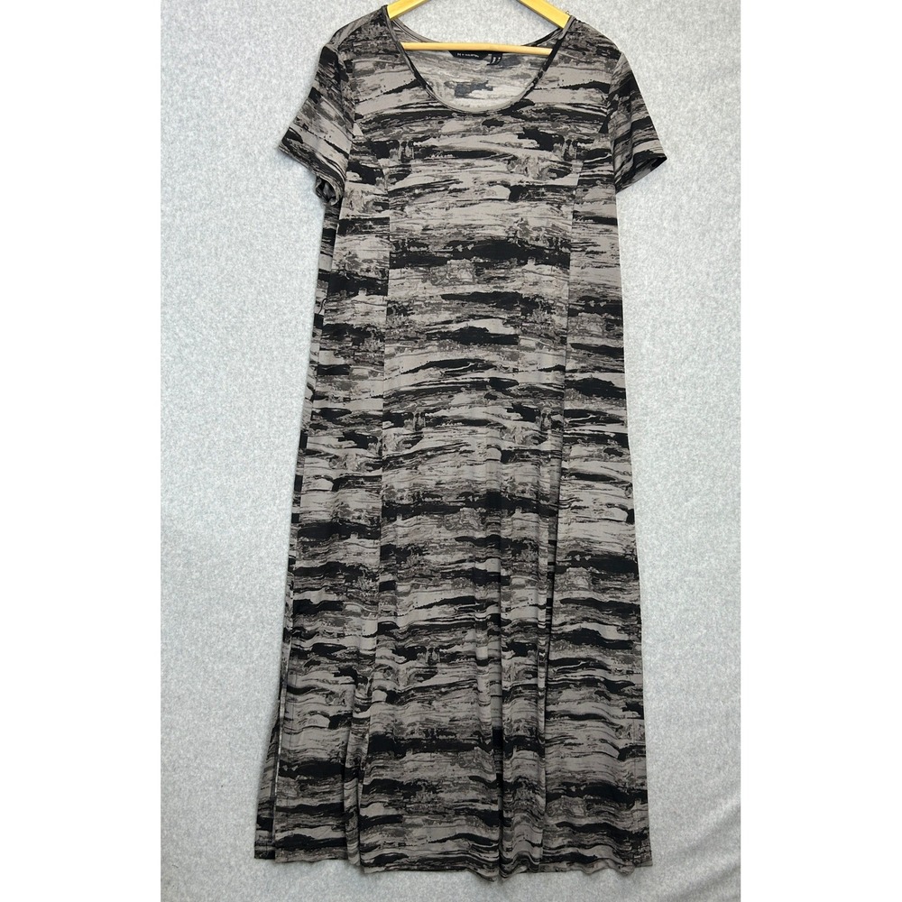 H by Halston Maxi Dress Gray Black Abstract Brushstroke SS Minimalist Womens M